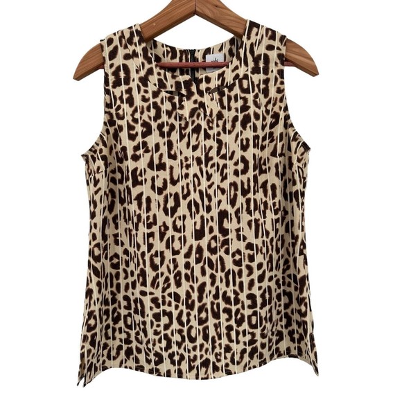 Cabi Top Size Small Women’s Leopard Ginger Bow Sleeveless Tank Shell Tan Brown - Picture 2 of 9